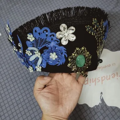 Женская старинная Китайская Шляпа с принтом для женщин королевская Кепка для невесты украшение головы принцессы вечерние шапки праздничный колпак корона принцессы