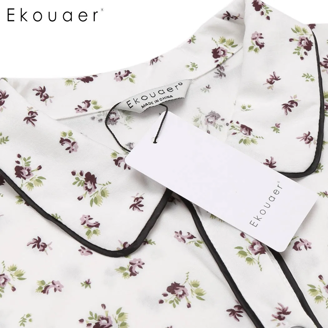 Ekouaer/Пижама с цветами комплект женская повседневная одежда для сна коротким