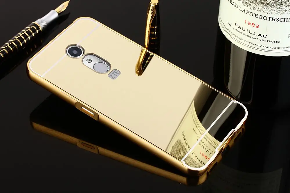 Gold Роскошные зеркальные чехлы из розового золота для zte Blade A910, алюминиевая металлическая рамка, задняя крышка для zte A910 - Цвет: Gold