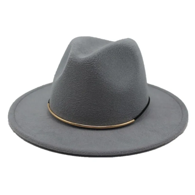 light grey OZyc новые женские шерстяные мягкие шляпы с металлическим кольцом Панама с широкими полями шляпа зимние теплые джазовые шапки элегантная женская церковная шляпа сомбреро - Цвет: light grey