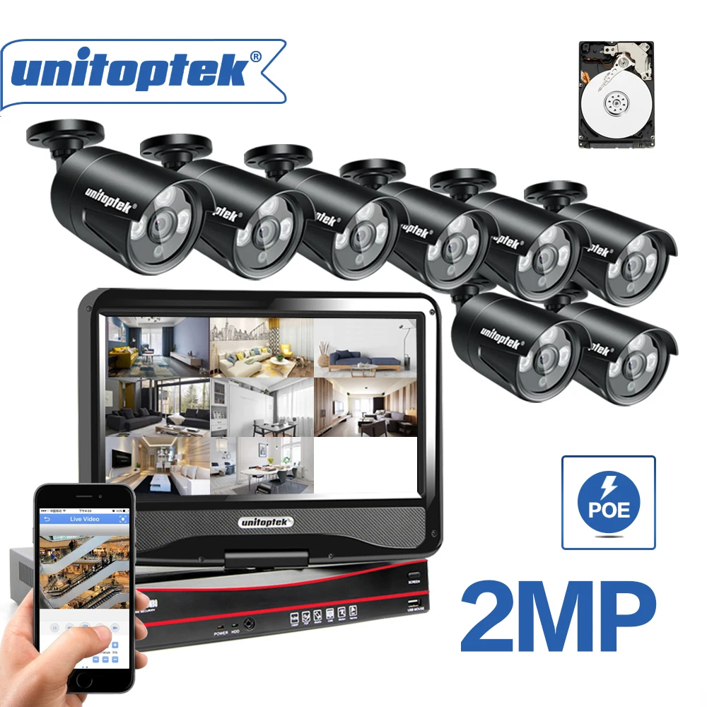8CH 1080 P система видеонаблюдения POE NVR комплект с 10 1 ЖК экраном монитора 8 шт.