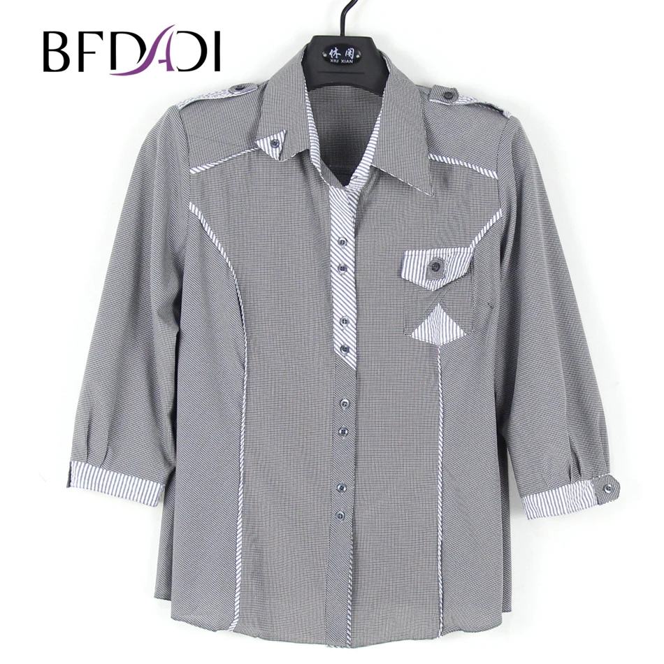 Женские блузки в клетку винтажные с рукавом 1/2 топы размера плюс 3309 2019|Блузки| |