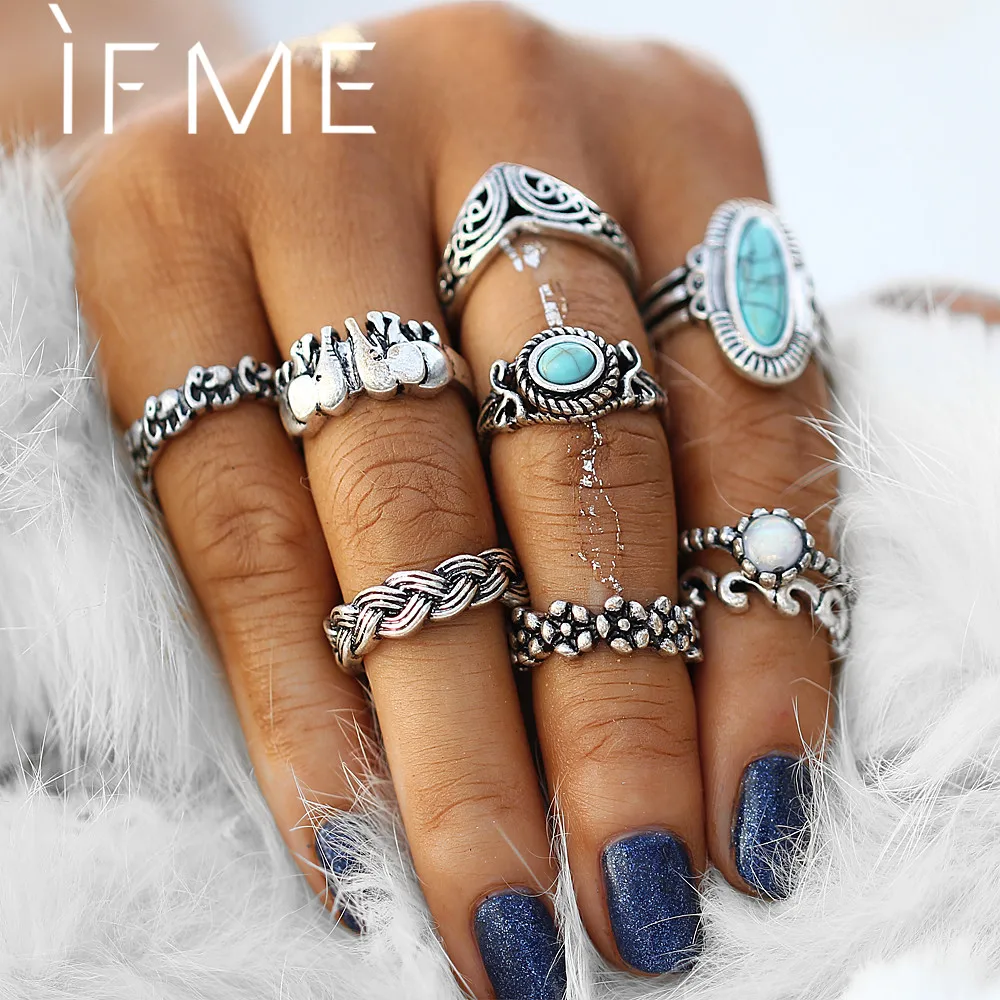 IF ME ретро большой природный камень синего цвета Кольца Набор для женщин