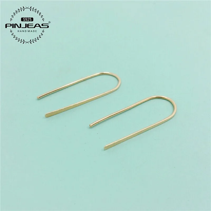 PINJEAS Open Handmade Modern Minimalist Lightweight Simple Wire wrap Long Sleek Delicate Elegant Stud Earrings Jewelry | Украшения и