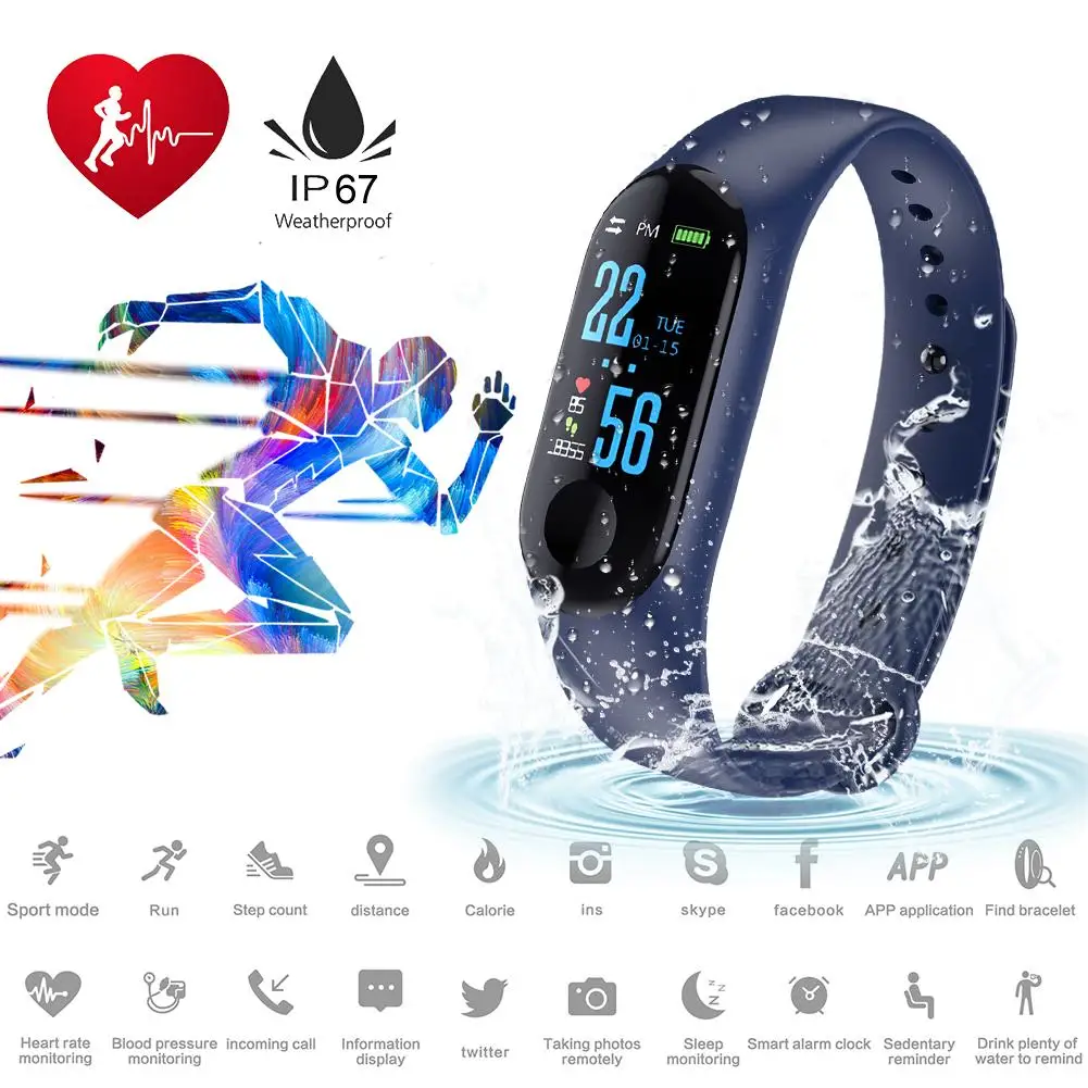 Смарт браслет M3 Smartband с шагомером фитнес трекер умный монитором кровяного
