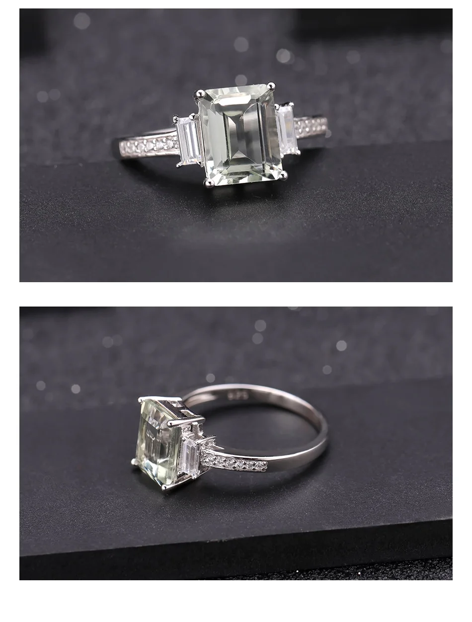GEM'S балетный 925 пробы, серебряный прямоугольный набор украшений для женщин, натуральные зелёные аметистовые серьги, набор колец, классические ювелирные изделия