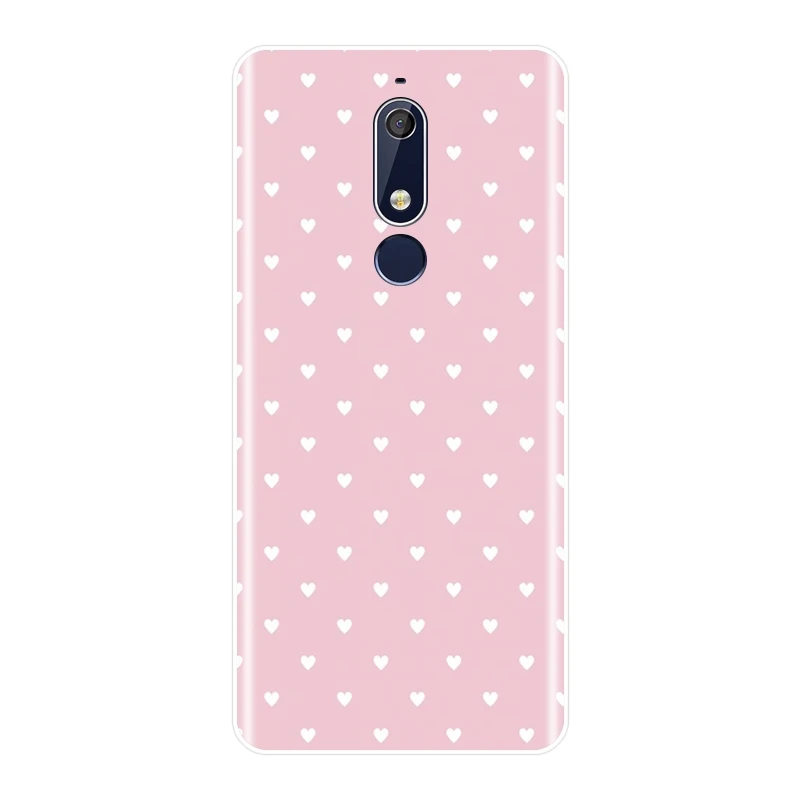 Задняя крышка в горошек с сердечками и надписью Love Pink для Nokia 7 1 6 5 3 2 Plus мягкий