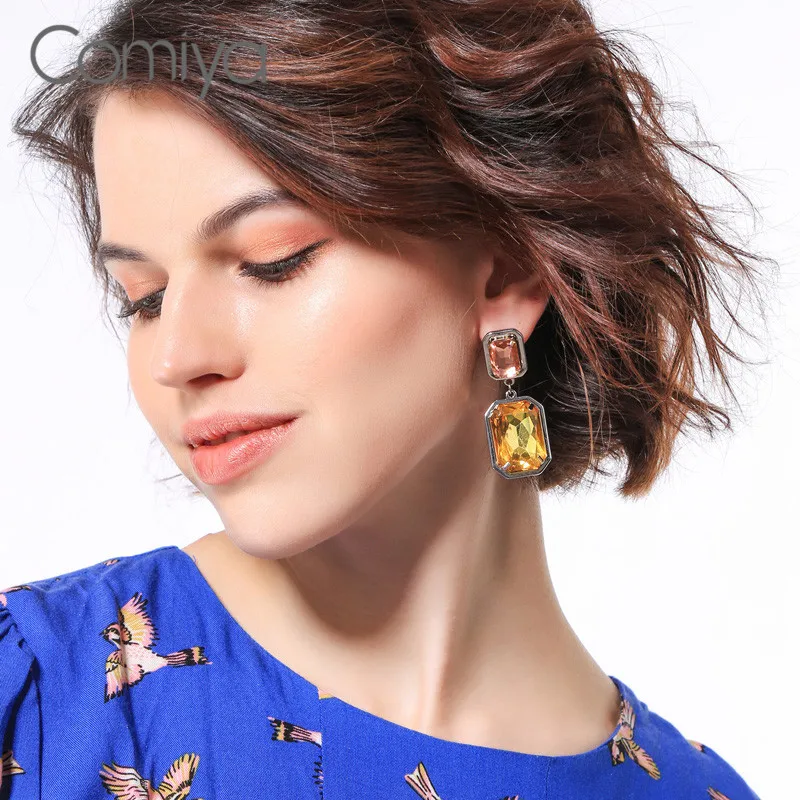 Comiya Dangle Earrings For Women Long Geometric Glass Mosaic Drop Earring Feminino Fashion Accessories Jewelry Wholesale | Украшения и