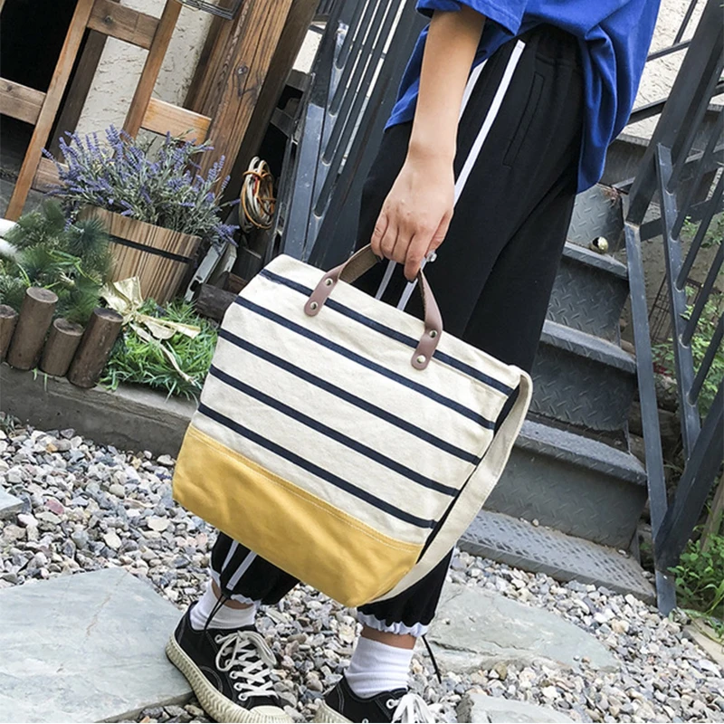 2018 южнокорейская Холщовая Сумка на одно плечо женская сумка в полоску дамская