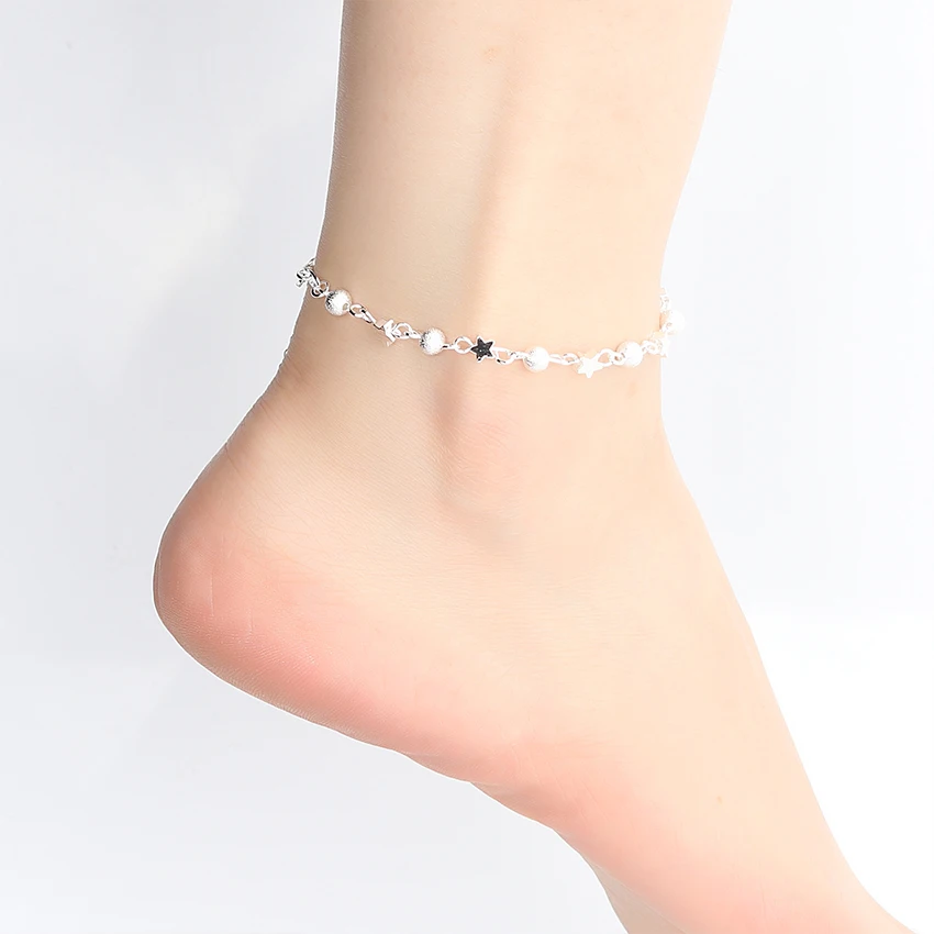 1PC New Brand Silver Plated Frosted Star Bracelet Anklet Ball Star Beads Charm Bracelet Bangle for Women Gift Jewelry images - 6