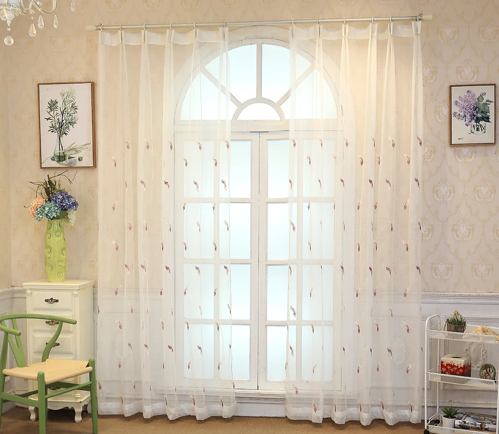 Feather Mesh Fabric Embroidered Tulle Curtains Living Room White Curtain Bedroom Bay Window Reday Made Curtain P056D3