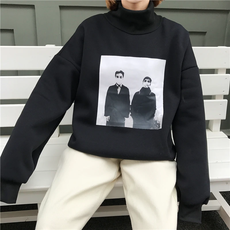YouGeMan зимние теплые толстовки для женщин Одежда корейский Ulzzang Harajuku Бархат Водолазка пуловер кофты женские свободные топы