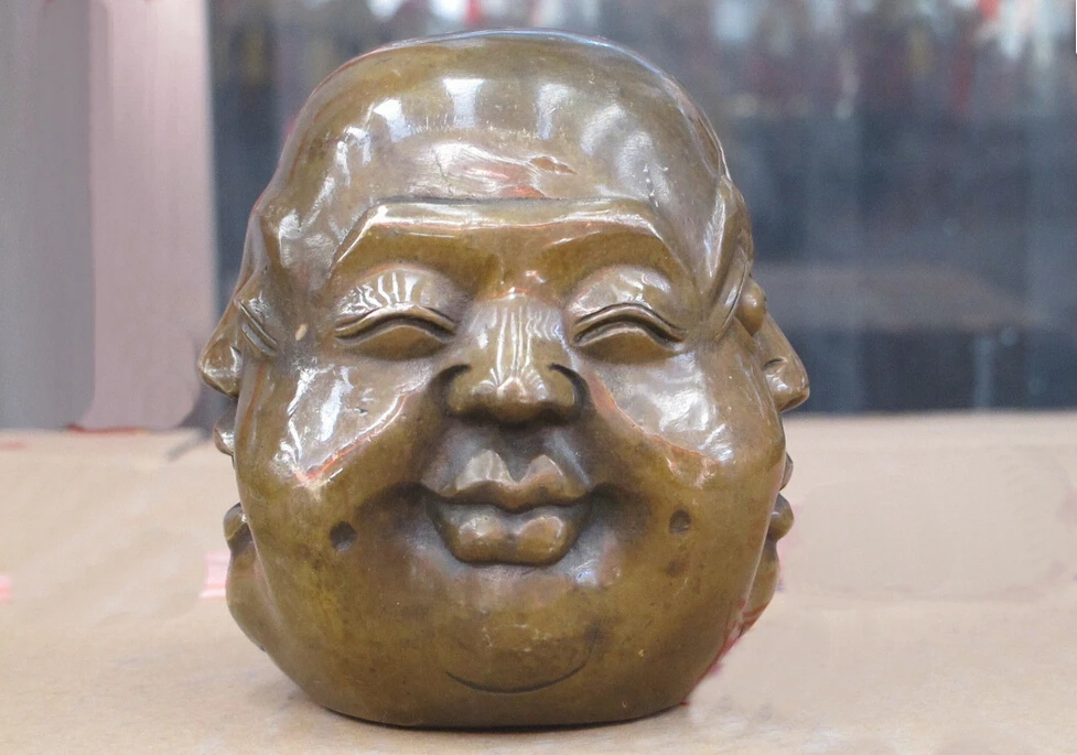 4 &quotКитайский народный бронзовый медный счастливый или сердитый печаль лица