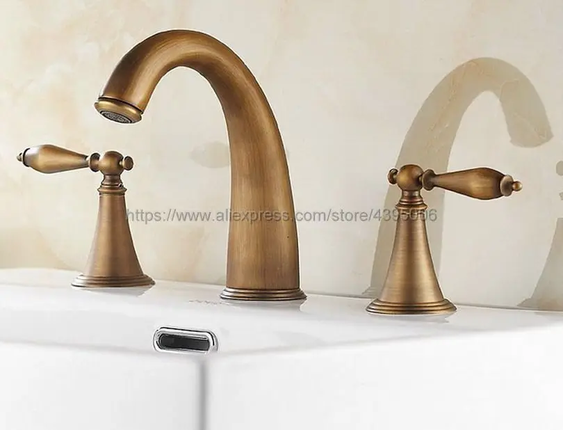 Antique Brass Dual Handle Widespread Bathtub Mixer Faucet Set Deck Mount Bathroom Tub Basin Sink Fauce Bnf198 | Обустройство дома