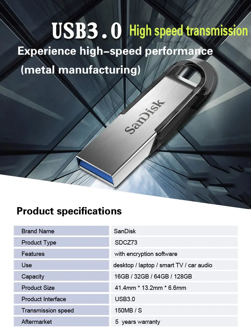 SanDisk CZ73 USB флеш-накопитель 256 ГБ 128 Гб 64 ГБ 32 ГБ USB 3,0 Металлический шифрованный флеш-накопитель 16 Гб карта памяти запоминающее устройство U диск