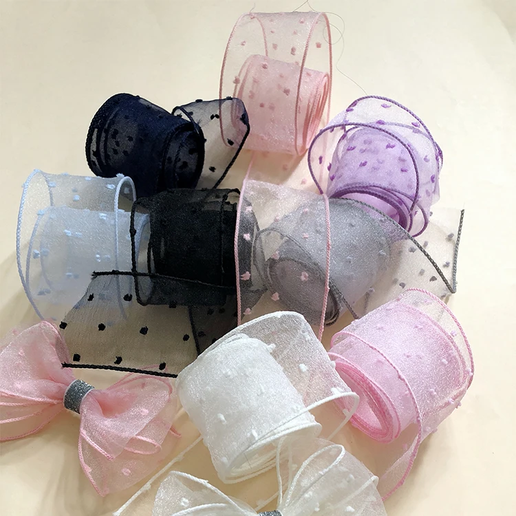 2Yard/lot 5CM Chiffon Dots Ribbon Wedding Party DIY Crafts Decoration For Packing Bouquet Gift Wrapping Box Decorations | Дом и сад