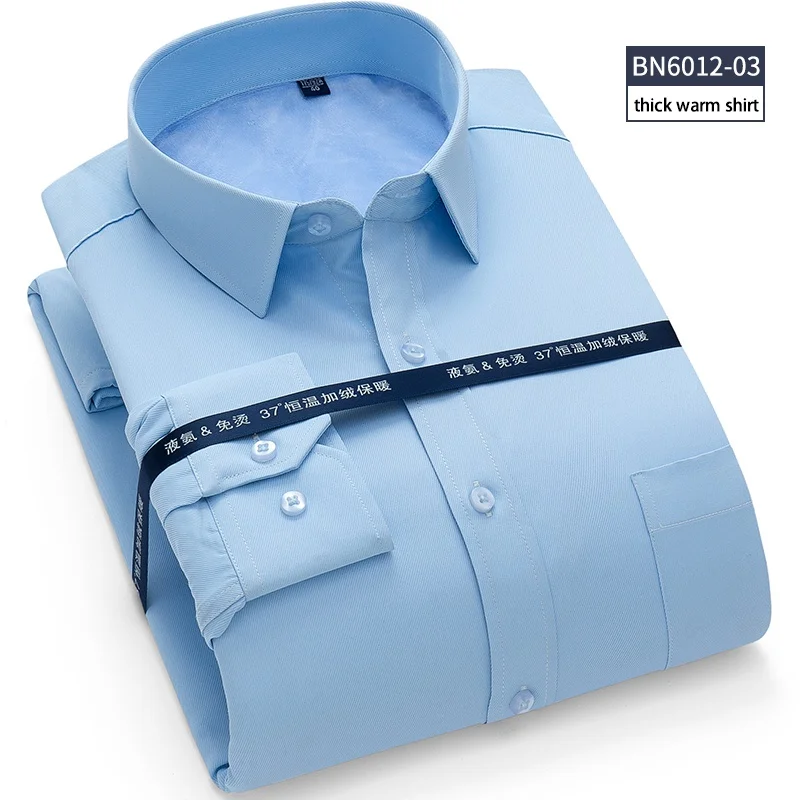 Зимнее платье shhirt теплый толстый модный бренд Camisa Masculina рубашка с длинными рукавами для мужчин обтягивающий официальный повседневная мужская рубашка больших размеров - Цвет: BN6012-03
