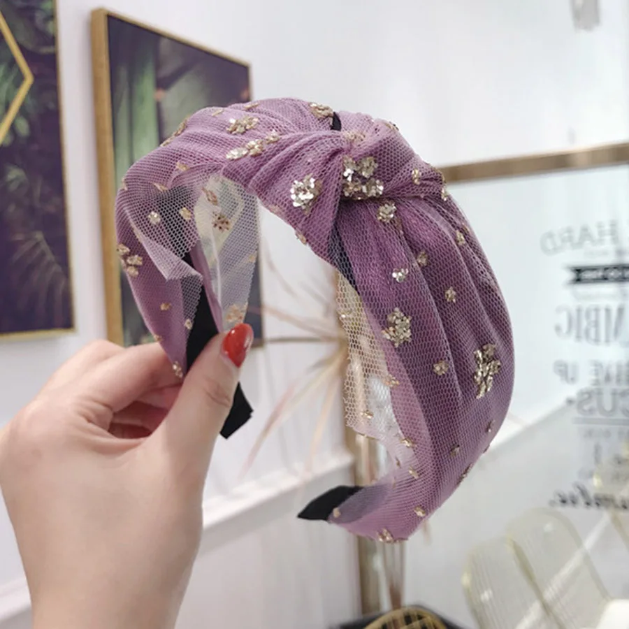Фиолетовый Haimeikang, новинка, модная кружевная лента для волос с кристаллами и цветами, стразы, повязка на голову для женщин, лента для волос, аксессуары для волос - Цвет: Фиолетовый