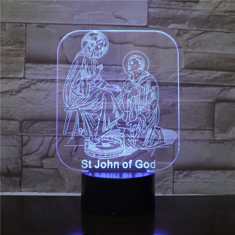 Сент-Джон Бог 3D акриловый светодиодный Ночные огни Иллюзия Home Decor оптические