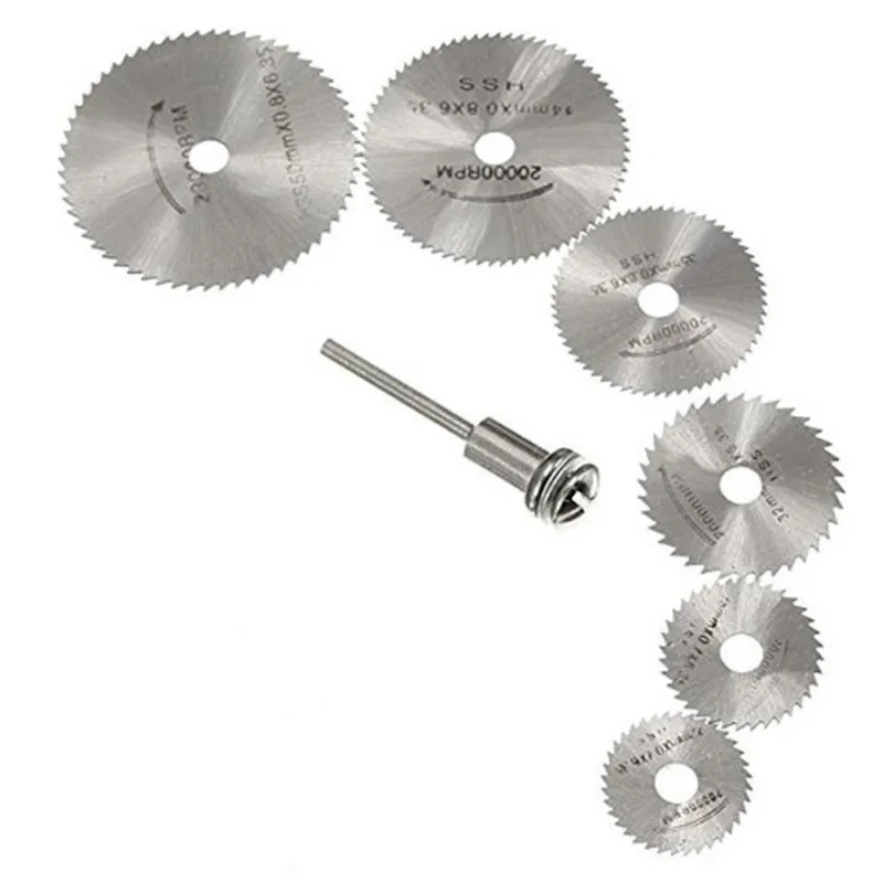 7 шт. Мини HSS Циркулярный пильный диск роторный инструмент для Dremel металлорежущий Электроинструмент набор дерева режущие диски сверлильная оправка среза
