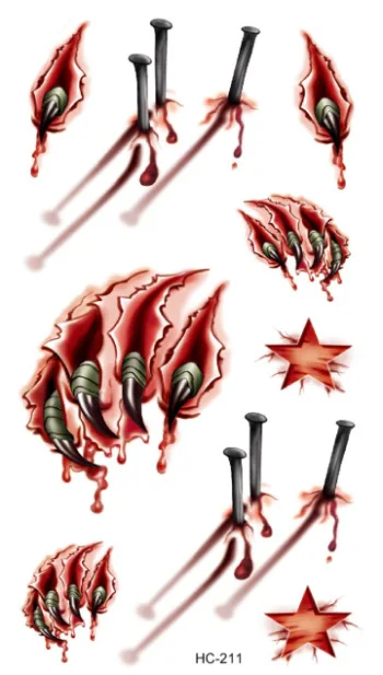 Хэллоуин страшный шрам царапины крови Водонепроницаемый Пот татуировки стикер