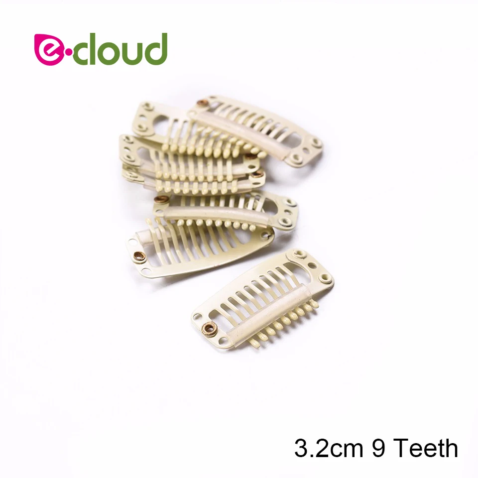 

50Pcs/Lot 32mm 9-teeth Hair Extension Clips Snap Metal Clips With Silicone Back For Clips in Hair Weft Wig Combs Hair Accessory