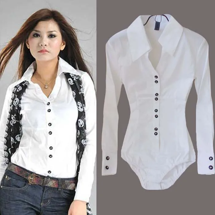 

plus size 3XL!White Siamese shirt women long-sleeved V-neck professional OL slim top blouse