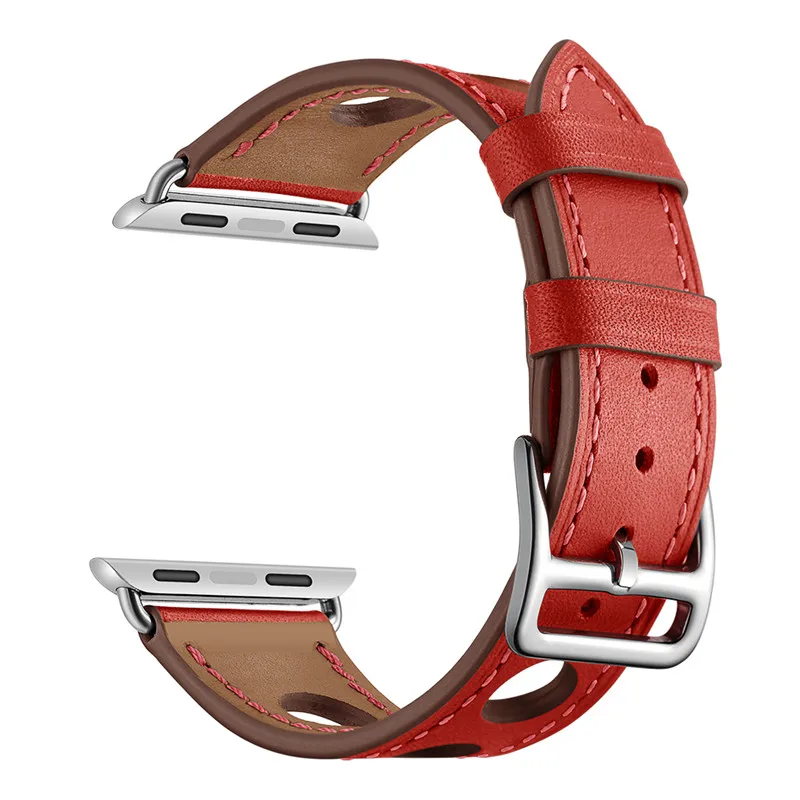 red Ремешок из натуральной кожи для apple watch, ремешок для часов apple watch 5, 4, 3, 44 мм, 40 мм, iwatch, 42 мм, 38 мм, браслет для часов, ремень для часов - Цвет ремешка: red