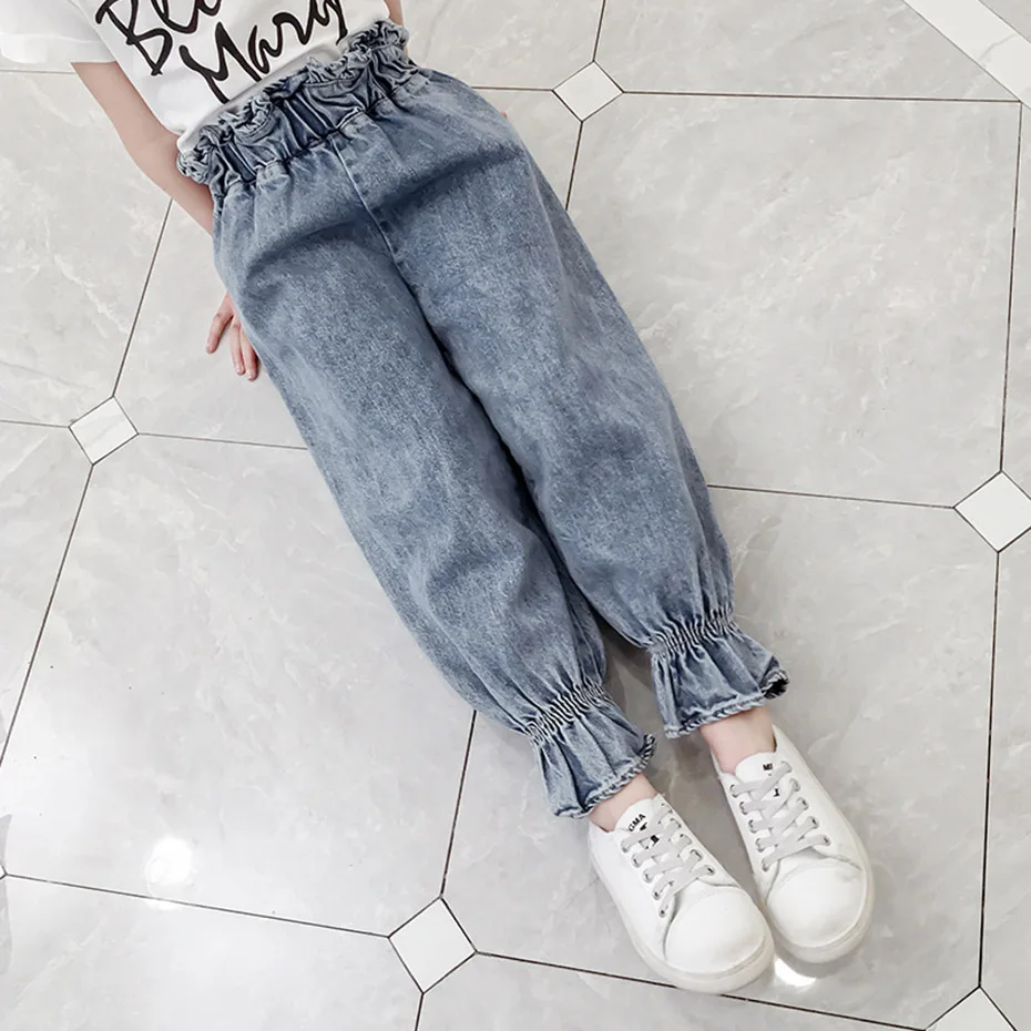 Джинсы для девочек однотонные джинсы повседневные стильные одежда подростков 6 8