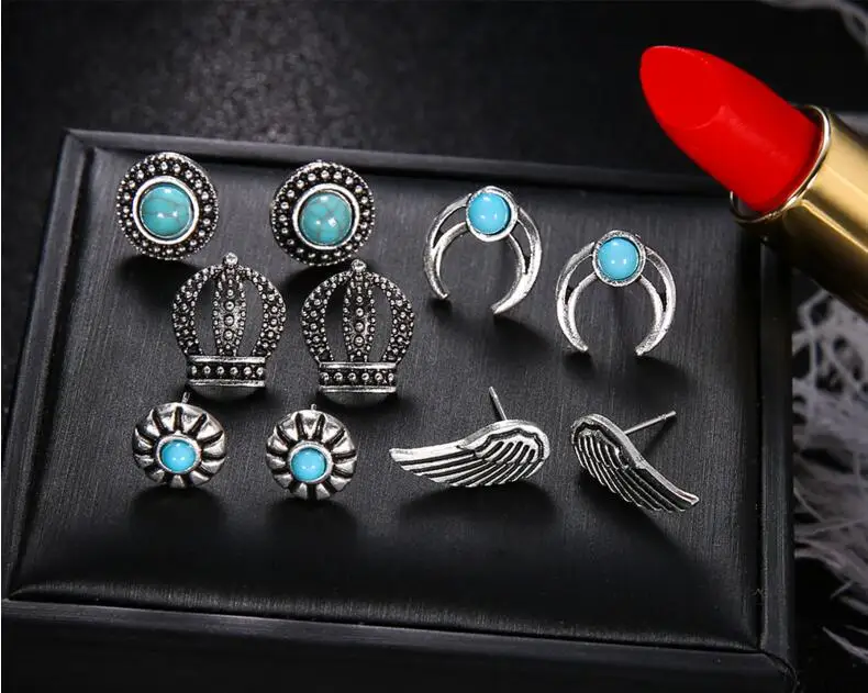 Винтажные серьги в виде крыльев с кристаллами для женщин 5 парт/компл. пирсинг