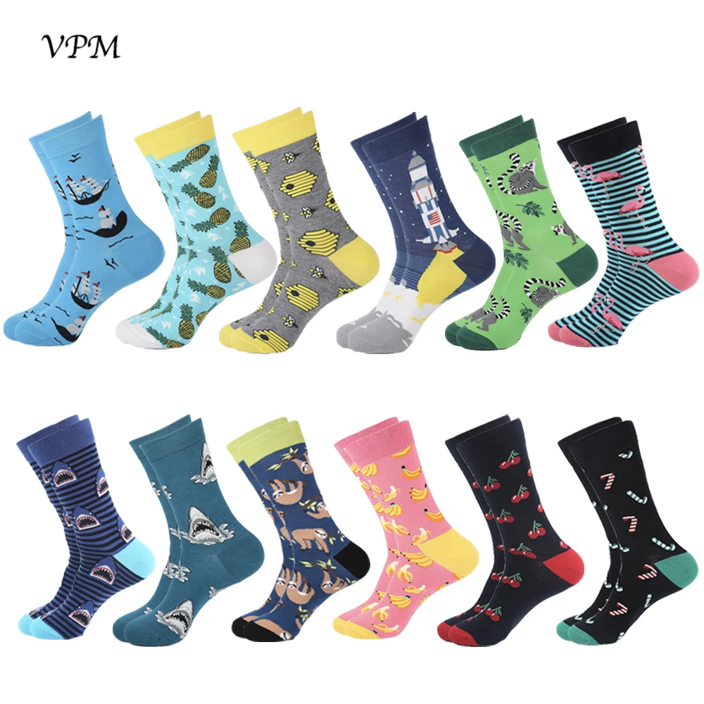 VPM 2019 новые хлопковые Для Мужчин's нескользящих носочков Смешные счастливых