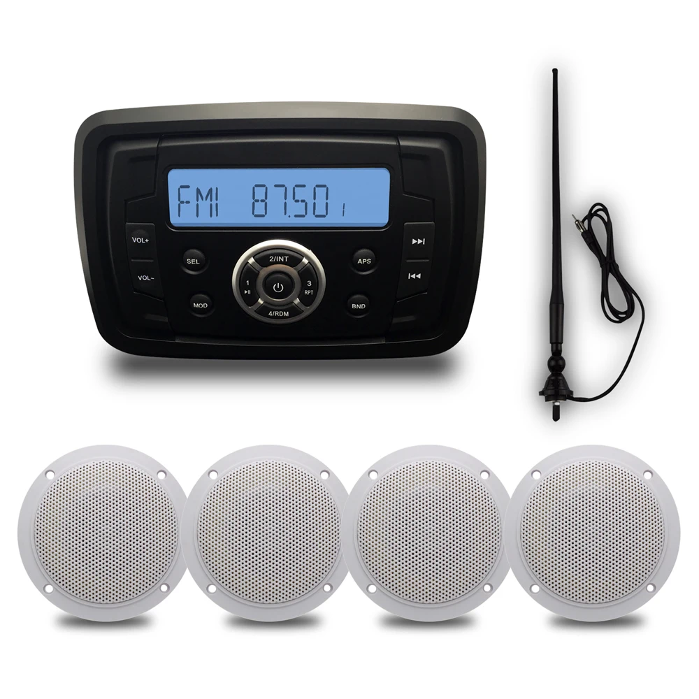Водонепроницаемый морской стерео Bluetooth аудио радио мотоцикл звуковая система ATV UTV Mp3 плеер+ 4 дюймовые колонки+ радио антенна