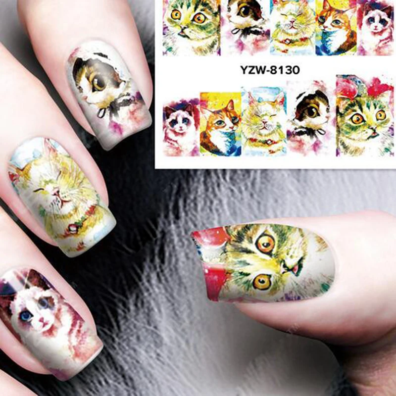Новинка 2018 1 лист Высококачественные наклейки для ногтей с милым котом Стикеры