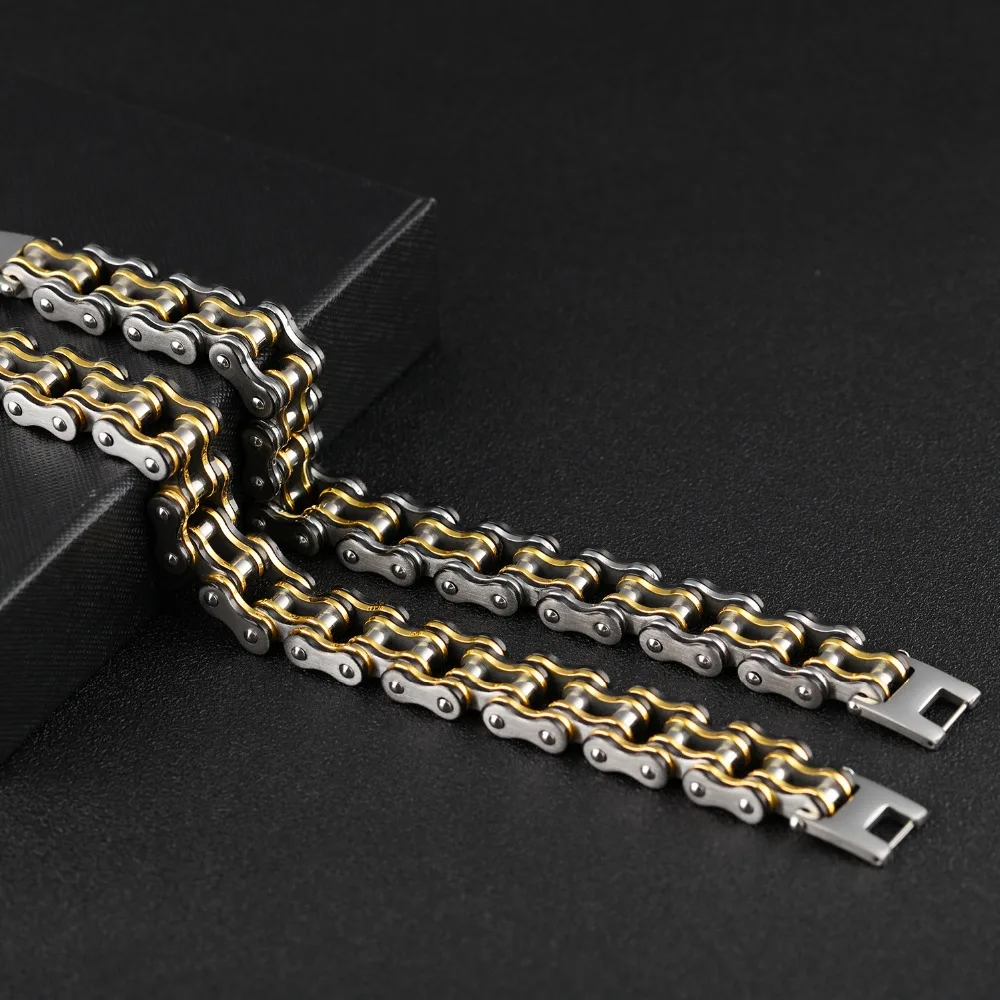 Fashion Men Biker Bicycle Motorcycle Chain Men's Bracelets &amp Bangles 2 Colors 316L Stainless Steel chain Jewelry 15mm 20.5cm |