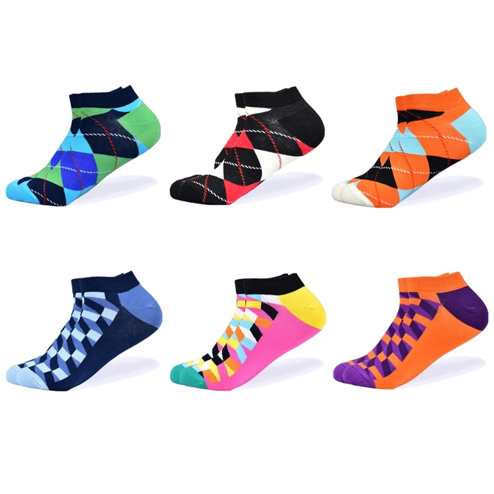 6 pairs-1 Носки мужские новейшие дизайнерские носки-башмачки короткие летние носки качественные деловые разноцветные мужские хлопковые носки с геометрическими узорами - Цвет: 6 pairs-1