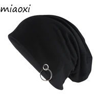 miaoxi new style fashion adult unisex solid hat with hoop casual women warm beanies skullies novelty men gorros caps