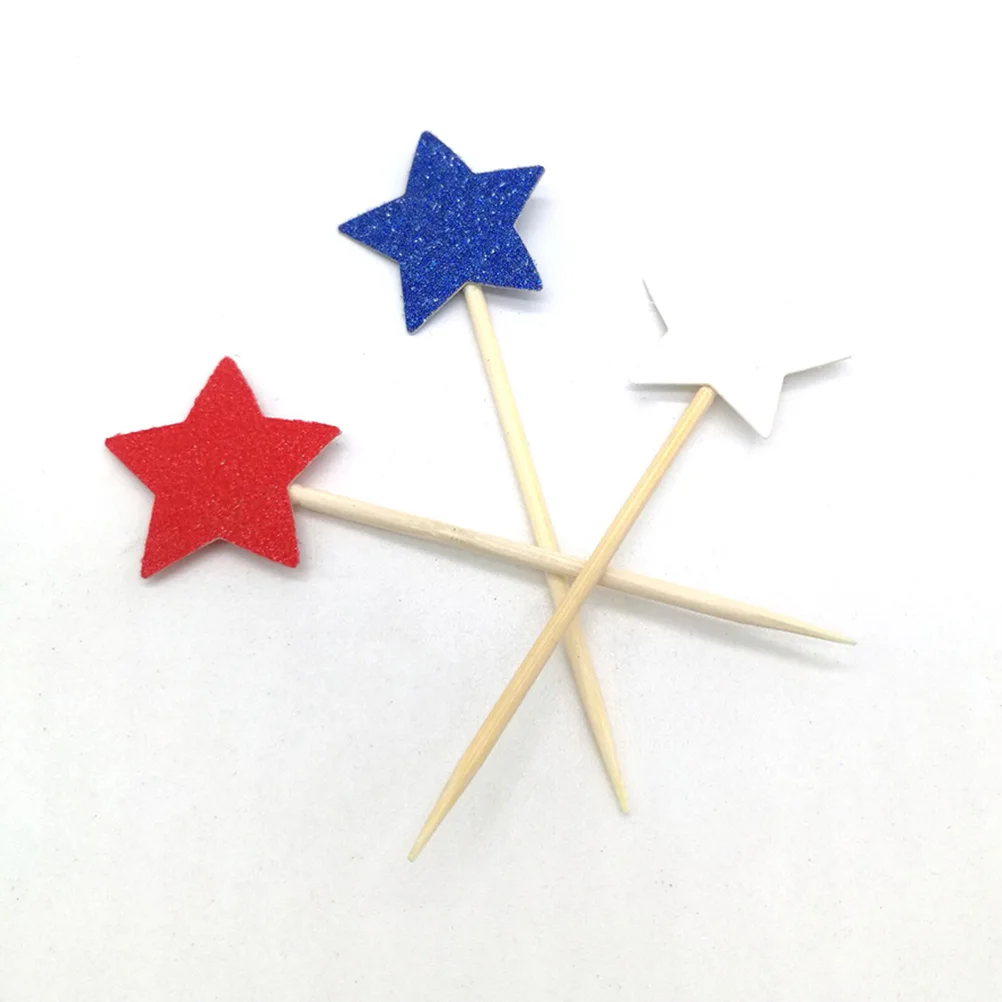 100pcs Glitter Star Cupcake Toppers Cake Topper Picks Decorative Food Independence Day 4th Of July Party Supplies Favors | Дом и сад