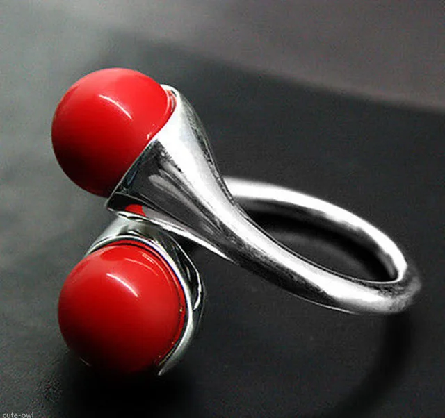 

Hot sale new Style Women's Beautiful Natural Red Coral 925 Solid Sterling Silver Ring Size adjust
