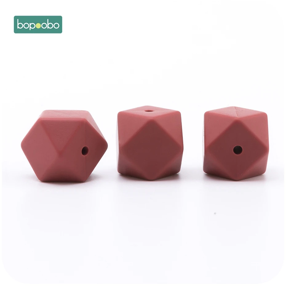 Brown Bopoobo 17 мм силиконовые бусины для кормления аксессуары 10 шт. красочные силиконовые шестигранные бусины Монтессори игрушки Детские принадлежности для кормления - Цвет: Brown