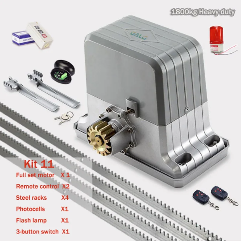 kit 11 1800 кг электродвигатель раздвижных ворот/автоматический двигатель открывания ворот с 4 м стальными стойками Фотоэлементы лампа пульт дистанционного управления Комплект опционально - Цвет: kit 11
