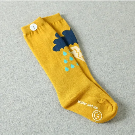 2016 г. хлопковые носки до колена с рисунком облаков и молнии для маленьких девочек