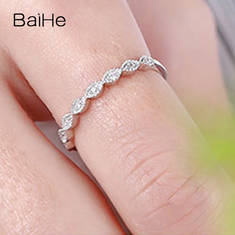 

BAIHE Solid 18K White Gold 0.07CT H/SI Round Natural Diamonds Engagement Women Trendy Gift Simple diamond Ring