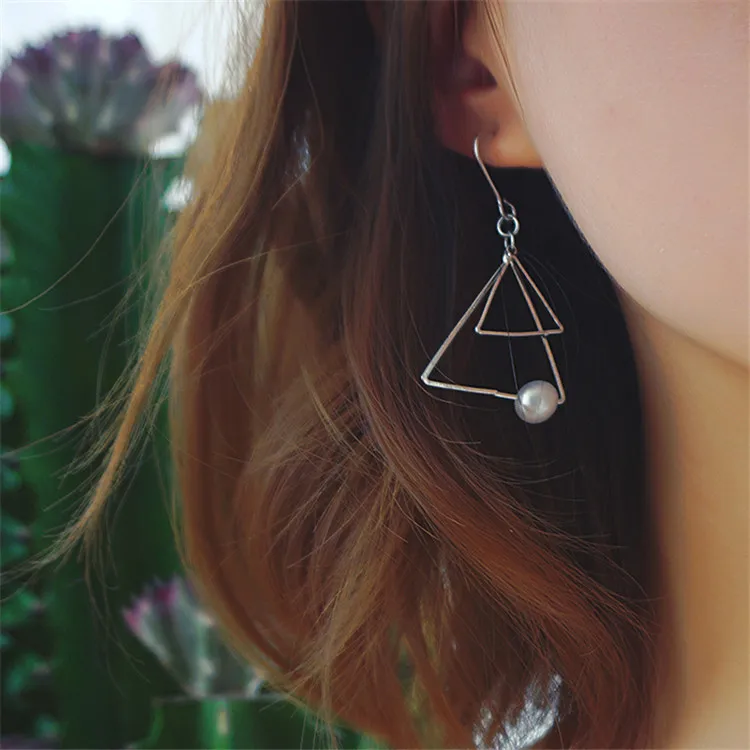 Простой Винтаж золото Треугольники Серьги с жемчугом|earrings earring|earrings goldearrings gold simple