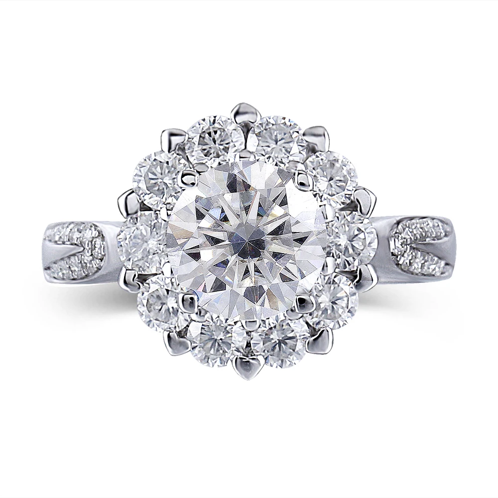 DovEggs 14K 585 белый золотой центр 1ct 6,5 мм F цвет Moissanite Помолвочные кольца с бриллиантом для женщин Halo Золотое кольцо с акцентами