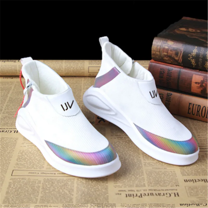 Женские кроссовки на молнии черные/белые дышащие повседневные каблуке 3