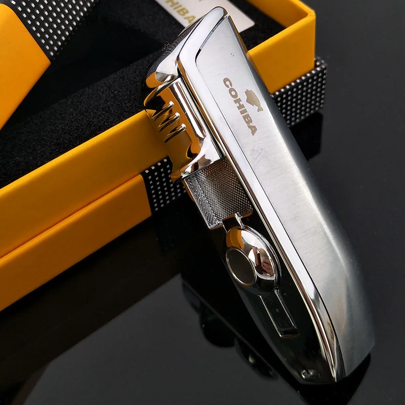 COHIBA Металл 3 струя пламени Зажигалка сигарета легче, чем газ-бутан зажигалка, с сигары Дырокол