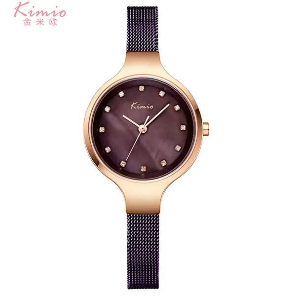 rose gold coffee Женские часы KIMIO бренд класса люкс платье кварцевые часы корпус Циферблат Браслет наручные часы Горячая Нержавеющая сталь сетка ремешок подарок часы - Цвет: rose gold coffee