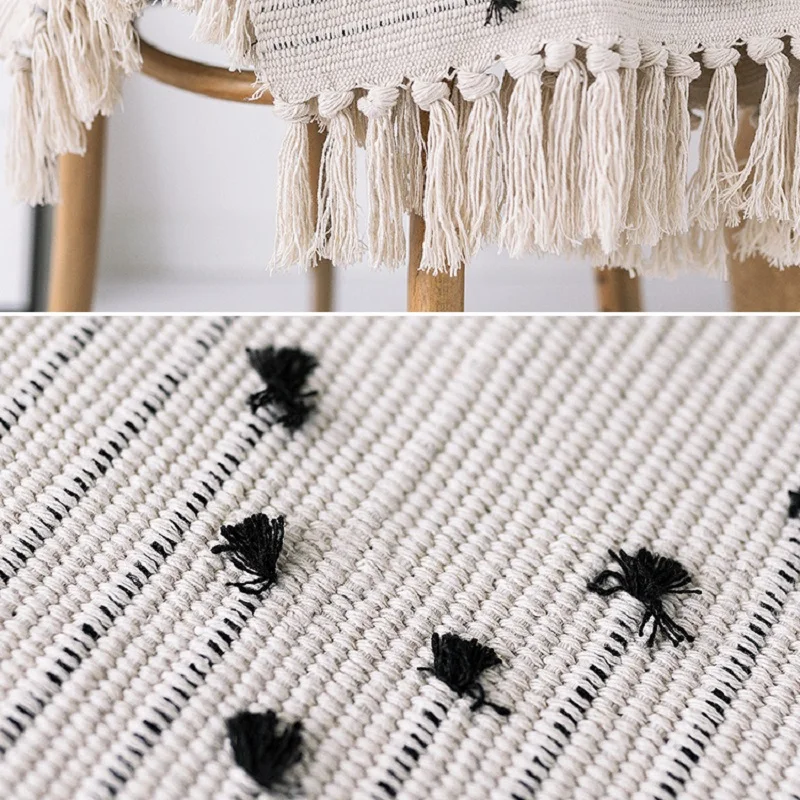 nordic pastoral style hand woven cotton yarn tassels carpet japanese white small area rug retro boho living room antiskid mat free global shipping