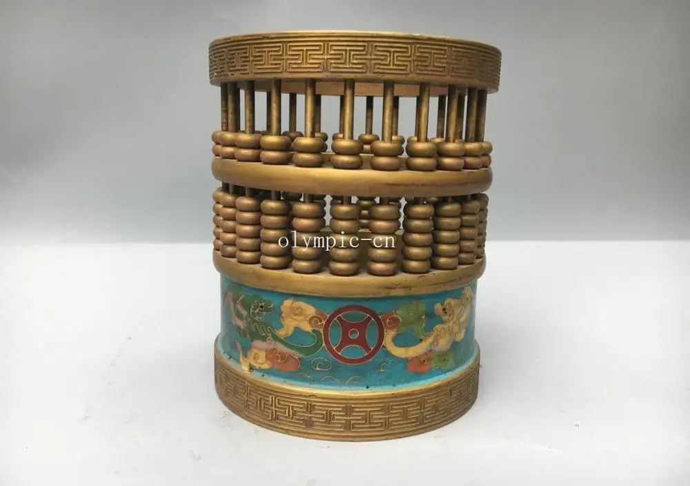 

6.5'' bronze copper cloisonne enamel carved chinese abacus brush pot statue