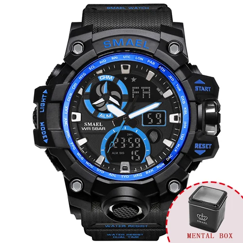 Blue Box Военные часы, водонепроницаемые, 50 м, SMAEL, армейские часы, S Shock, автоматический, relogio, светодиодный, мужские часы, кожа, 1545C, мужские спортивные часы, цифровые - Цвет: Blue Box